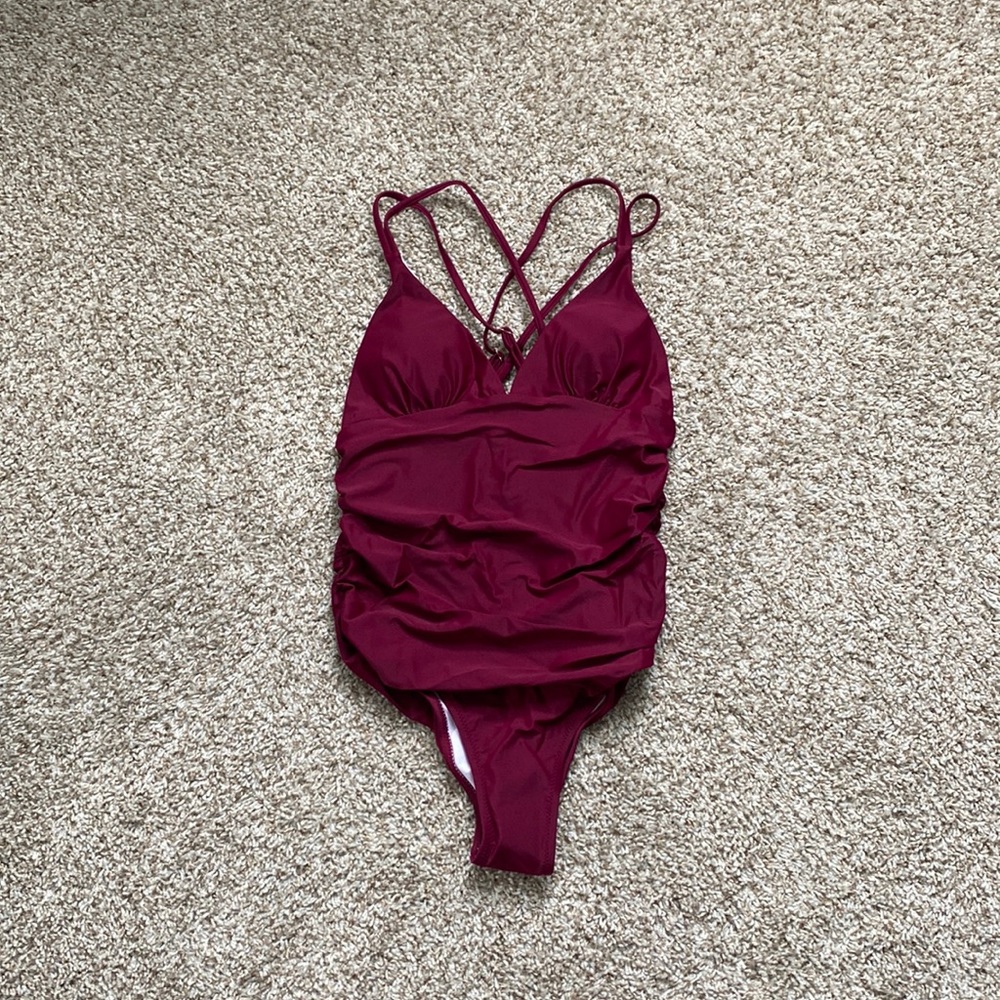 Dark Red Ruched One Piece